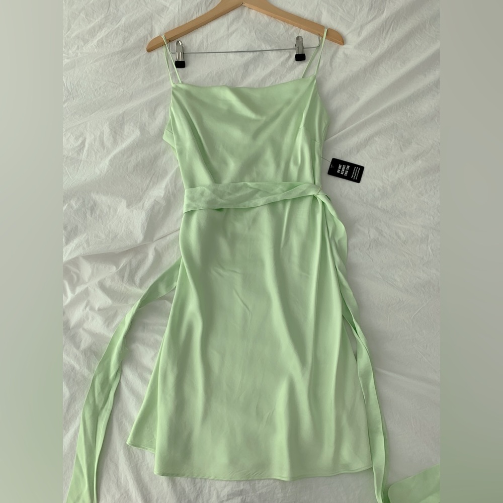 Express Satin Cowl Neck Belted Slip Dress